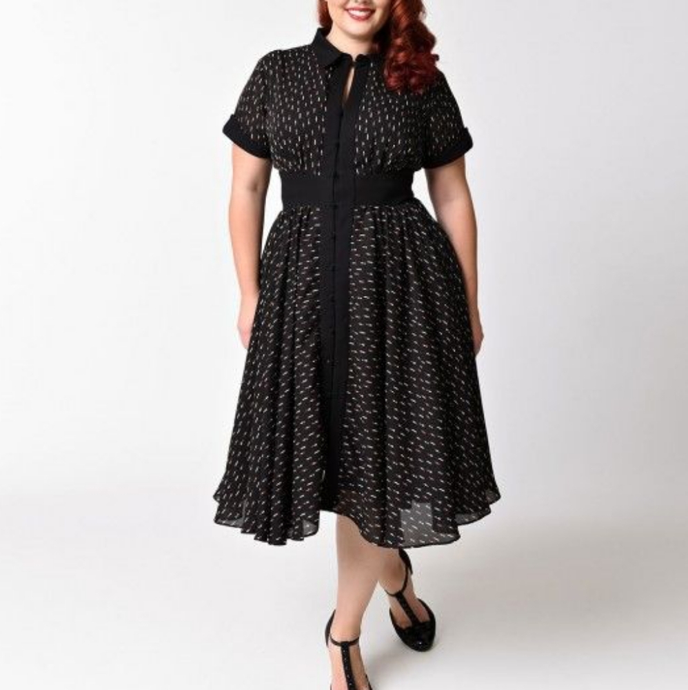 Unique Vintage Mini Lipstick Print Swing Dress